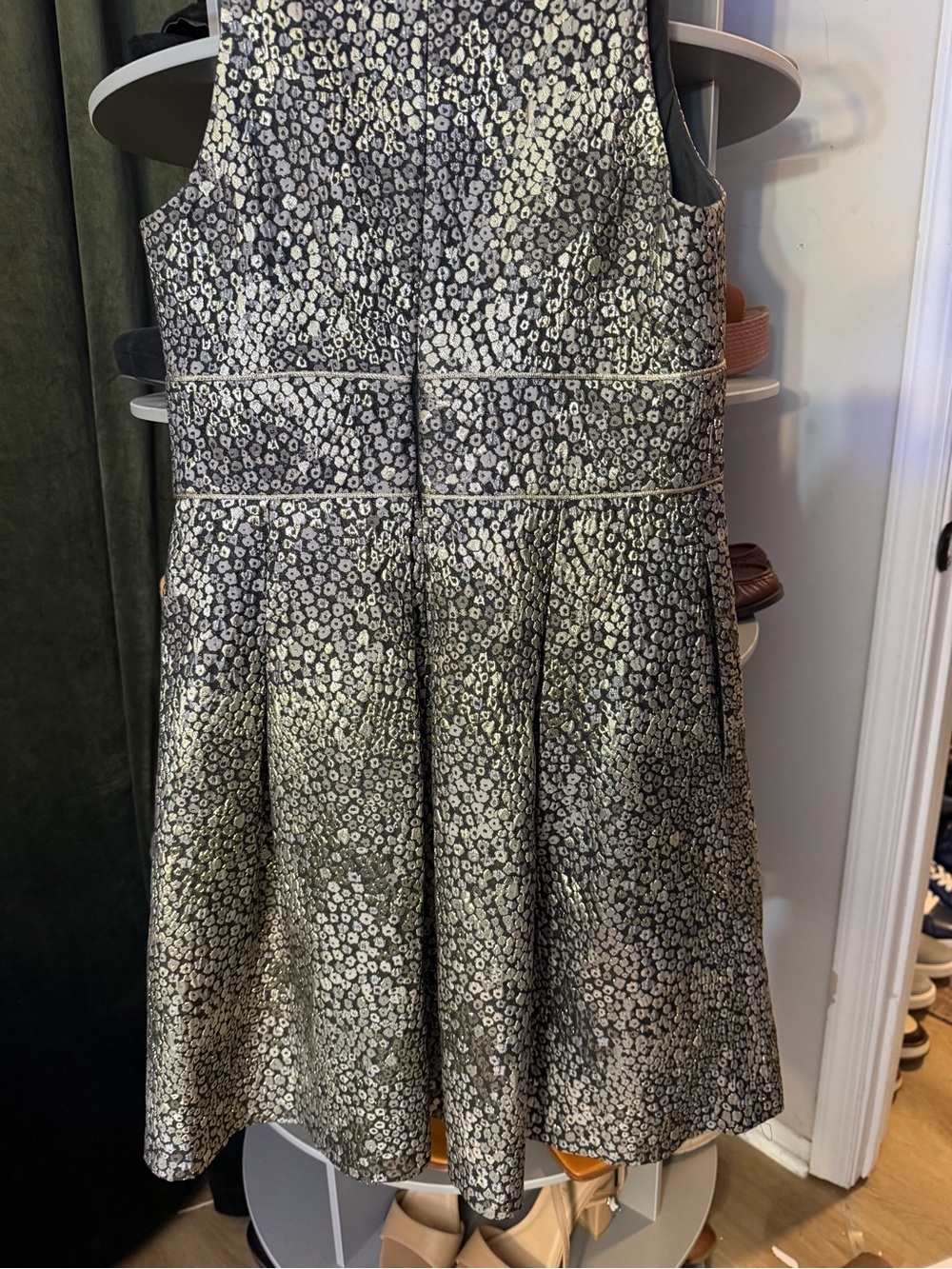 Guess Metallic Gold and Black Floral Fit-and-Flare Dress